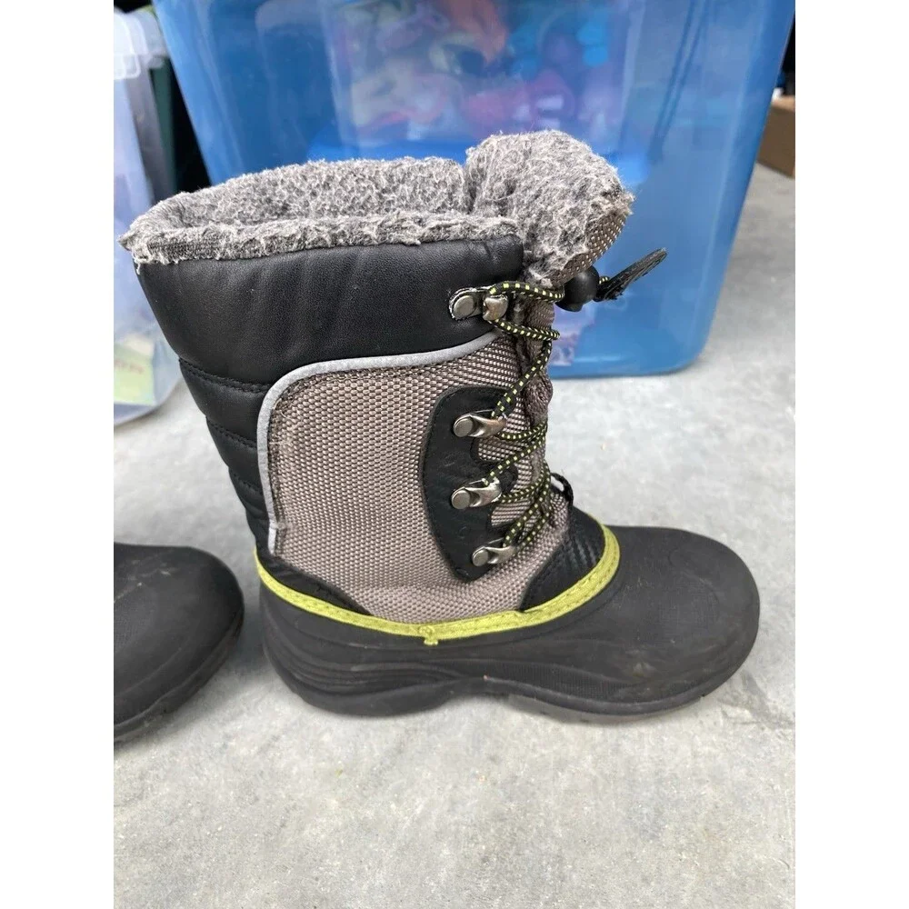 Kamik Kids Winter Snow Boots Size 13 Gray Black Neon Green Waterproof